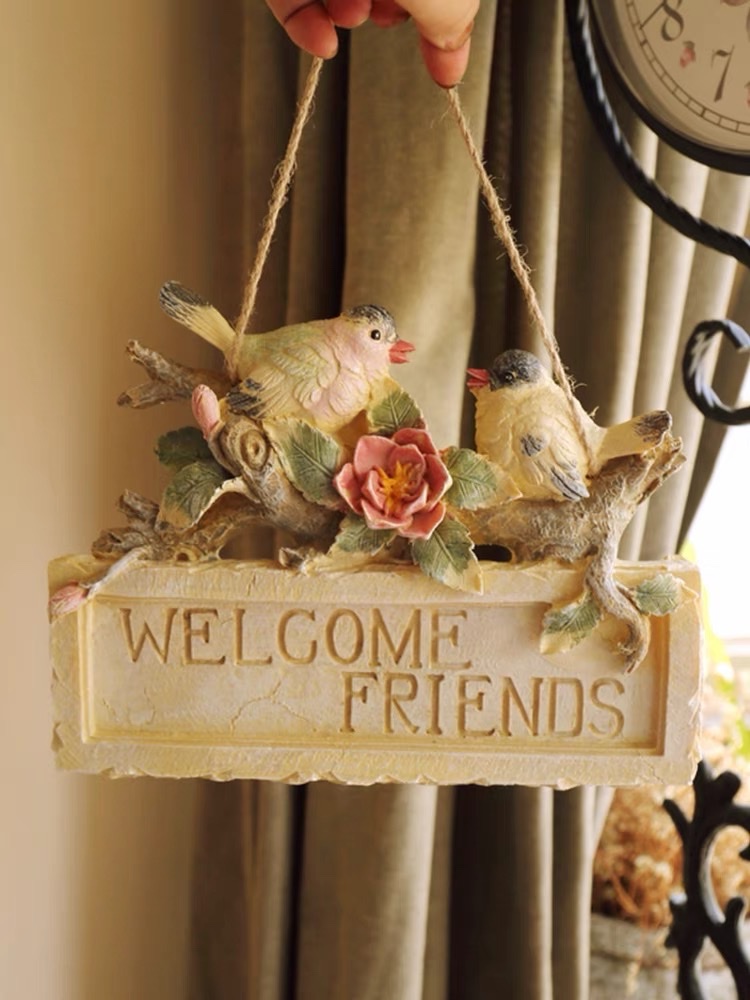 新款美式乡村田园复古乡村风格阳台门厅欢迎小鸟壁饰挂件做旧门口花园庭院装饰 家居花园挂饰厂家批发来样定制详情图4
