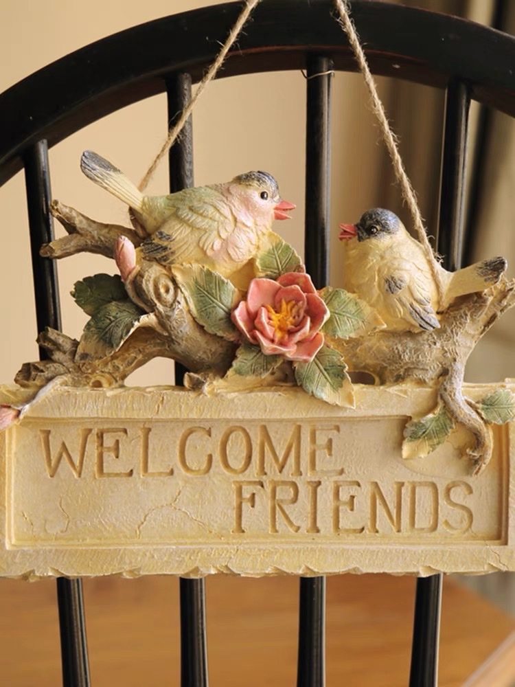 新款美式乡村田园复古乡村风格阳台门厅欢迎小鸟壁饰挂件做旧门口花园庭院装饰 家居花园挂饰厂家批发来样定制详情图7