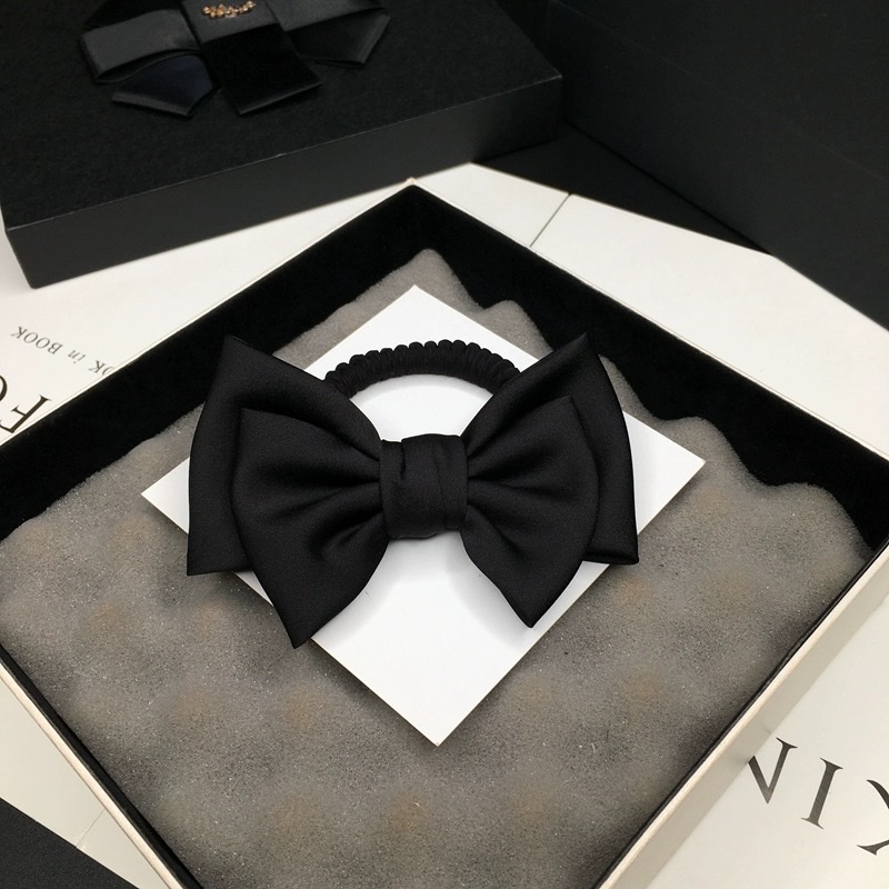 精致中号蝴蝶结头绳简约气质黑色发绳日常百搭缎面布艺头饰头花女