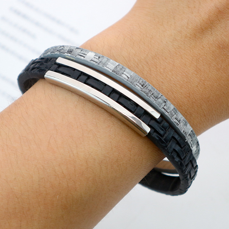 New couple bracelets, PU hand-woven leather, titanium steel wristbands, stainless steel jewelry wholesale details Picture