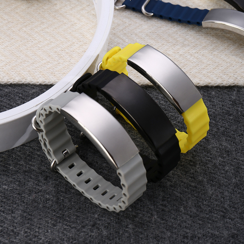 新款硅胶海洋表带运动手环不锈钢电镀来图定制DIY手链手饰详情图2