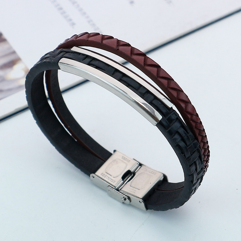 New couple bracelets, PU hand-woven leather, titanium steel wristbands, stainless steel jewelry wholesale Item Picture