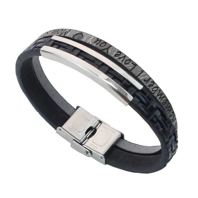 New couple bracelets, PU hand-woven leather, titanium steel wristbands, stainless steel jewelry wholesale Specification image