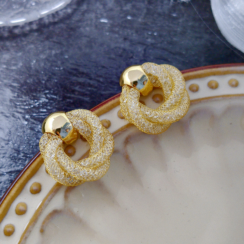 韩版s925银针时尚百搭个性耳环细网格锆石耳饰女耳环明星同款耳钉