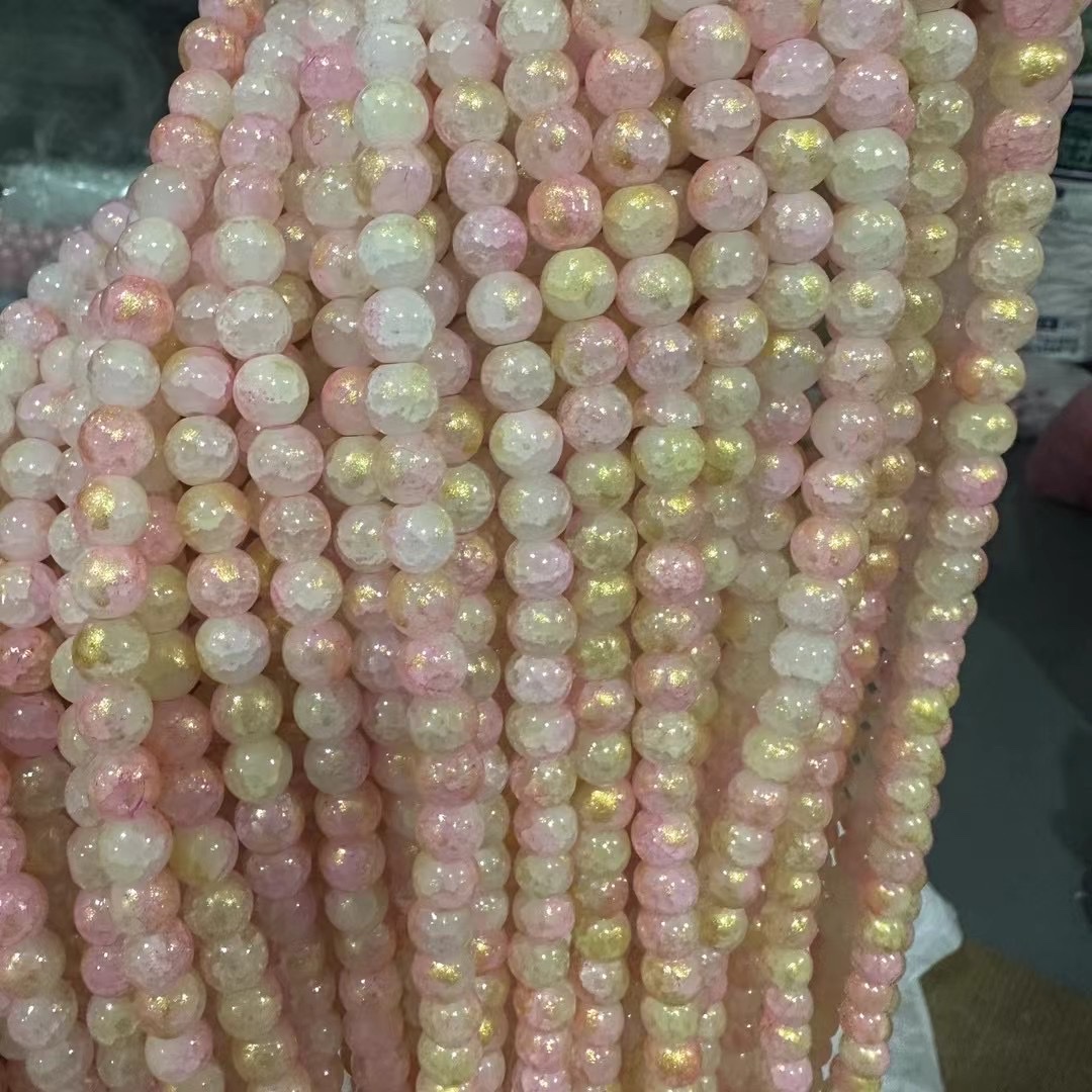 Glass jade broken gold scattered beads, retro handcrafted diy bracelet, glass ice-cracked round beads, bead jewelry accessories, loose bead necklace jewelry accessories wholesale Specification image