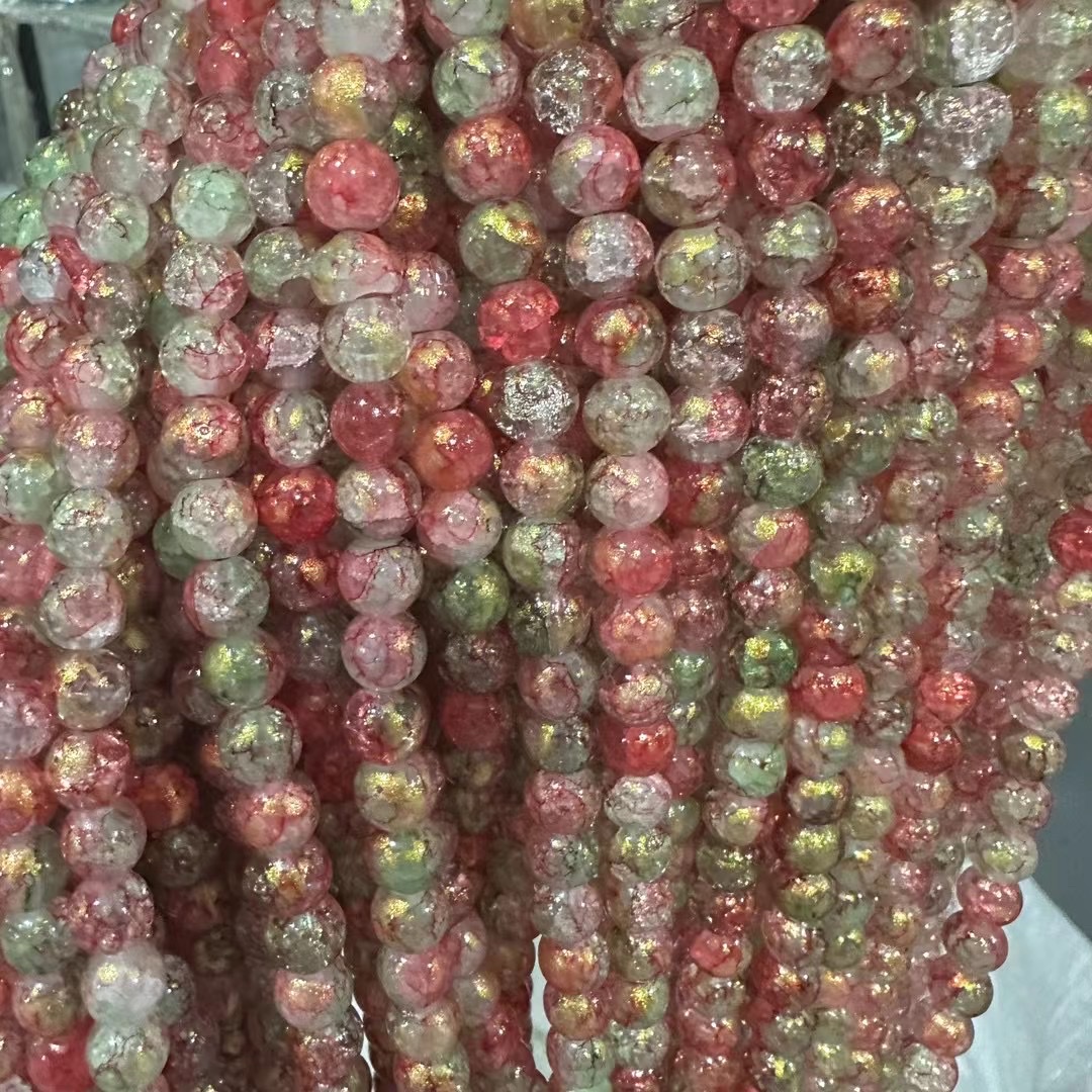 Glass jade broken gold scattered beads, retro handcrafted diy bracelet, glass ice-cracked round beads, bead jewelry accessories, loose bead necklace jewelry accessories wholesale Item Picture