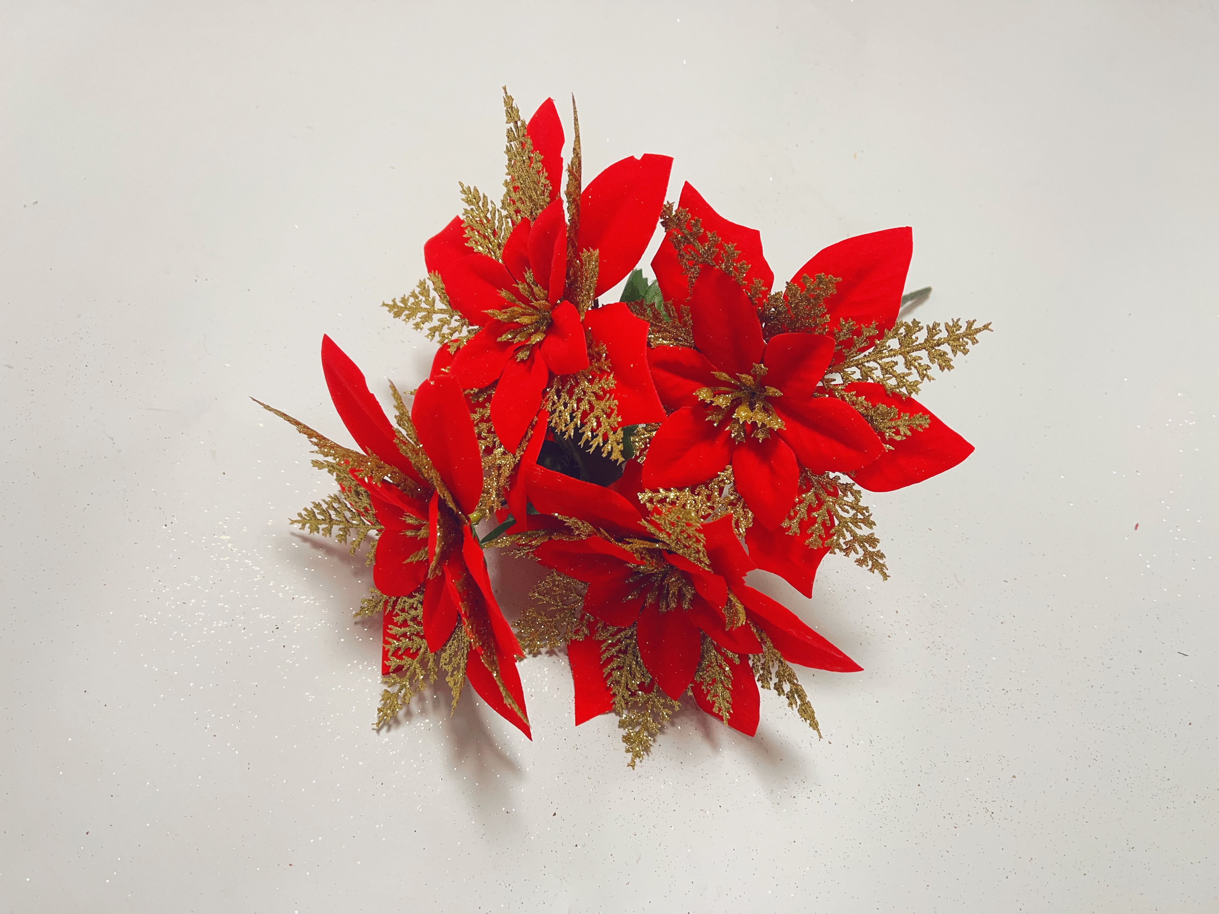 圣诞节用品 圣诞装饰品 5头圣诞花15cm