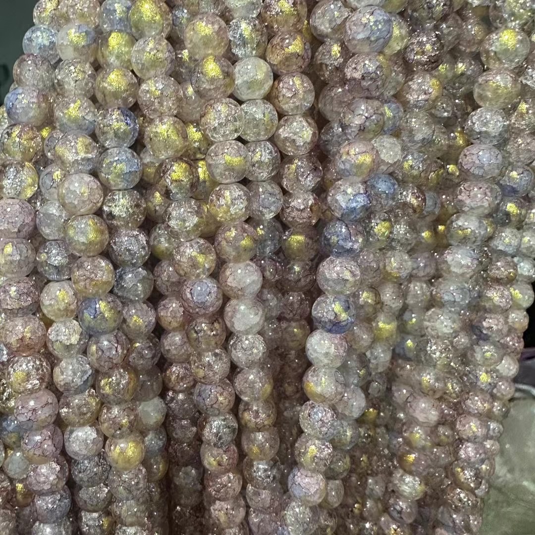 Glass jade broken gold scattered beads, retro handcrafted diy bracelet, glass ice-cracked round beads, bead jewelry accessories, loose bead necklace jewelry accessories wholesale detail image 8