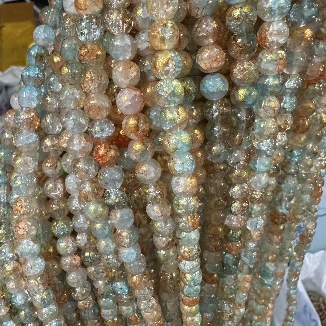Glass jade broken gold scattered beads, retro handcrafted diy bracelet, glass ice-cracked round beads, bead jewelry accessories, loose bead necklace jewelry accessories wholesale detail image 1