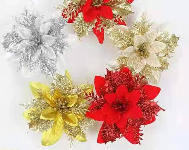 亚马逊 跨境13-14cm圣诞花 三层圣诞花 圣诞用品￼圣诞装饰品￼圣诞挂件圣诞节日用品