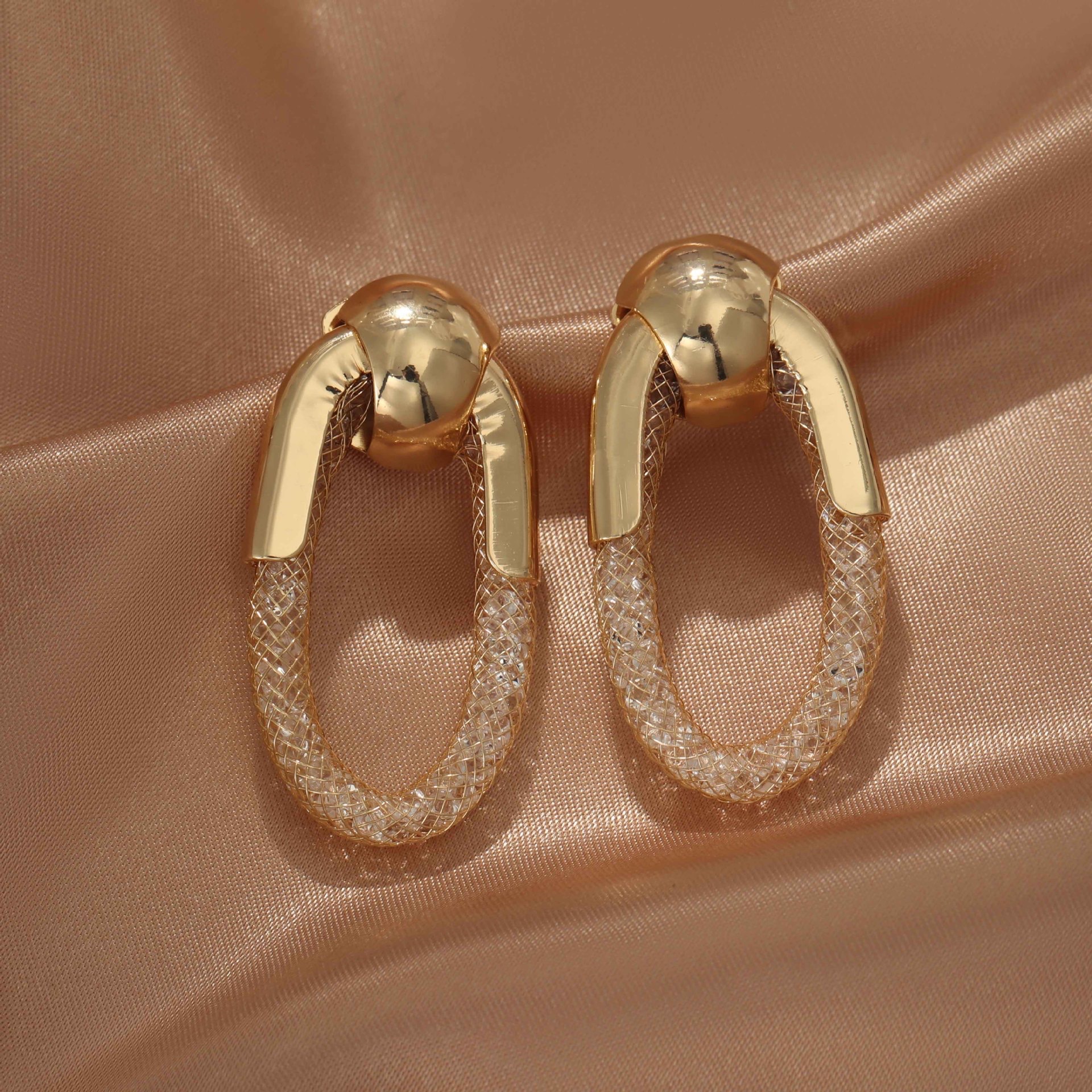 跨境热销椭圆耳圈半镂空金色耳钉设计感简约时尚质感圆形耳饰耳坠亚马逊爆款穿刺饰品