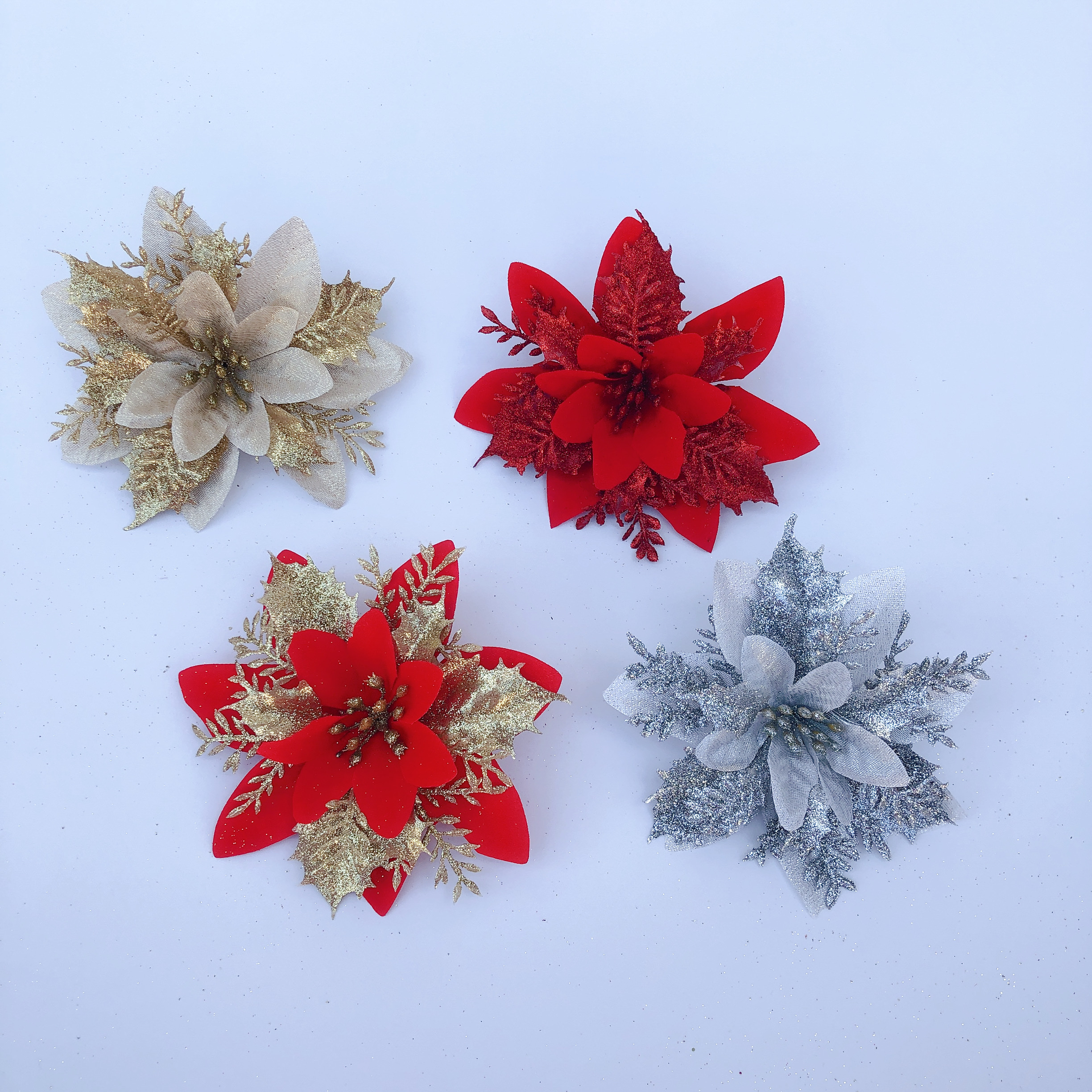 亚马逊 跨境13-14cm圣诞花 三层圣诞花 圣诞用品￼圣诞装饰品￼圣诞挂件圣诞节日用品产品图