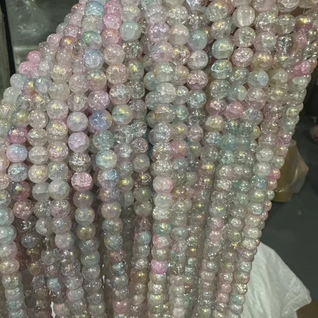 Glass jade broken gold scattered beads, retro handcrafted diy bracelet, glass ice-cracked round beads, bead jewelry accessories, loose bead necklace jewelry accessories wholesale detail image 4