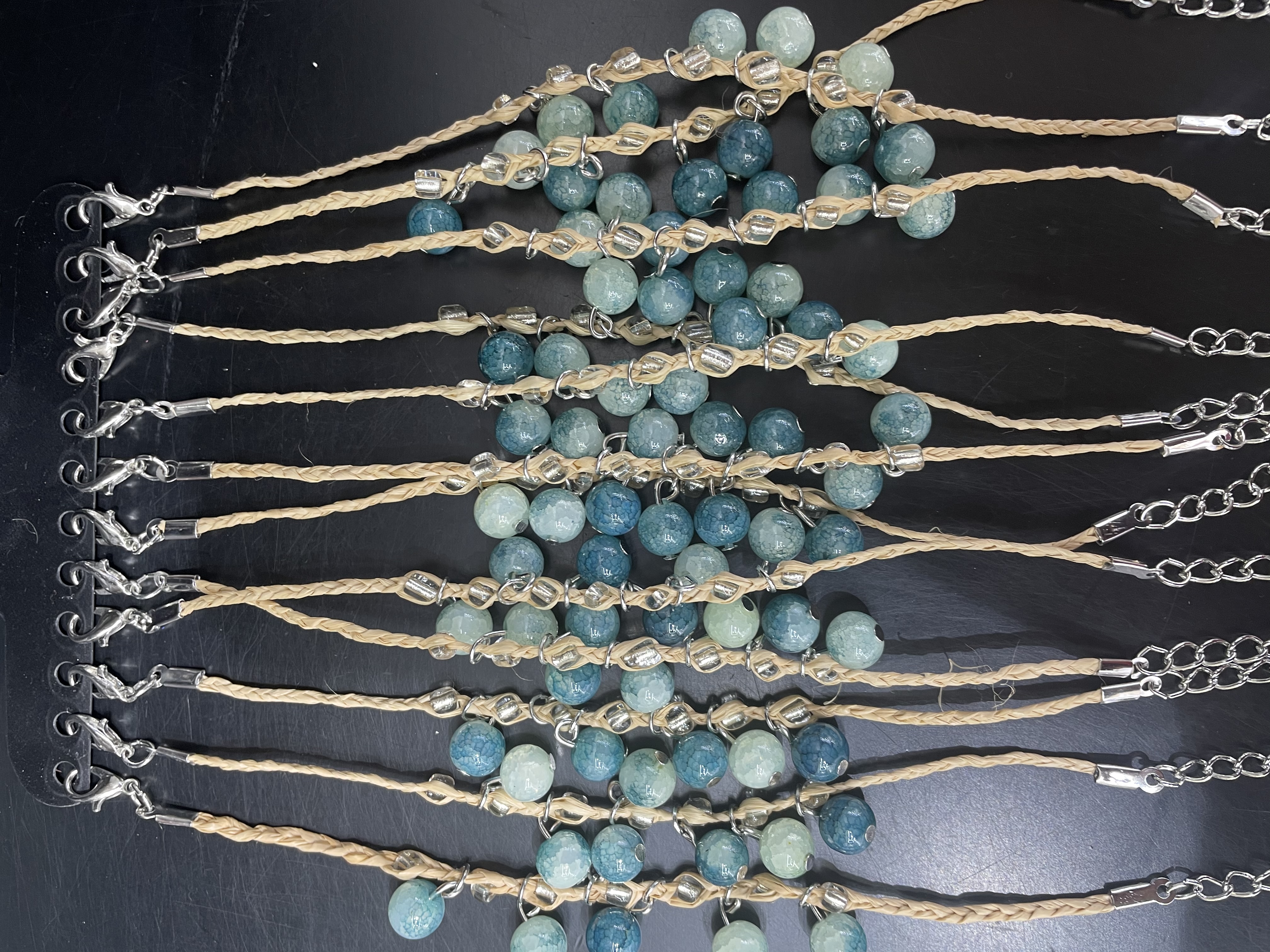 幸运草仿玉珠墨兰色手链