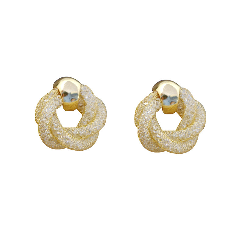 韩版s925银针/时尚百搭个性耳环/细网格锆石耳饰/女耳环明星同款/耳钉白底实物图