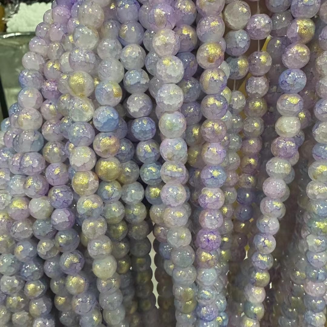 Glass jade broken gold scattered beads, retro handcrafted diy bracelet, glass ice-cracked round beads, bead jewelry accessories, loose bead necklace jewelry accessories wholesale detail image 6