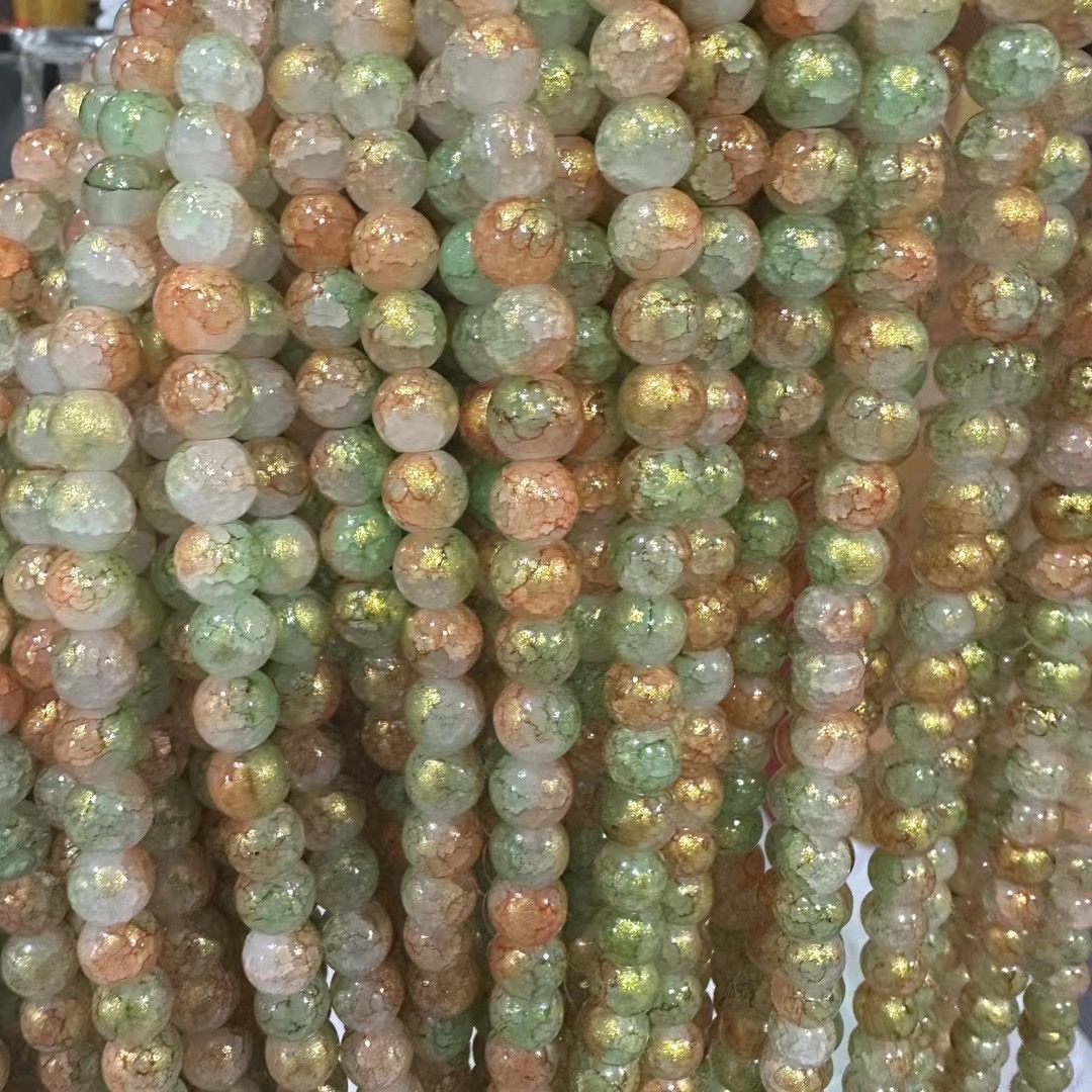 Glass jade broken gold scattered beads, retro handcrafted diy bracelet, glass ice-cracked round beads, bead jewelry accessories, loose bead necklace jewelry accessories wholesale detail image 7