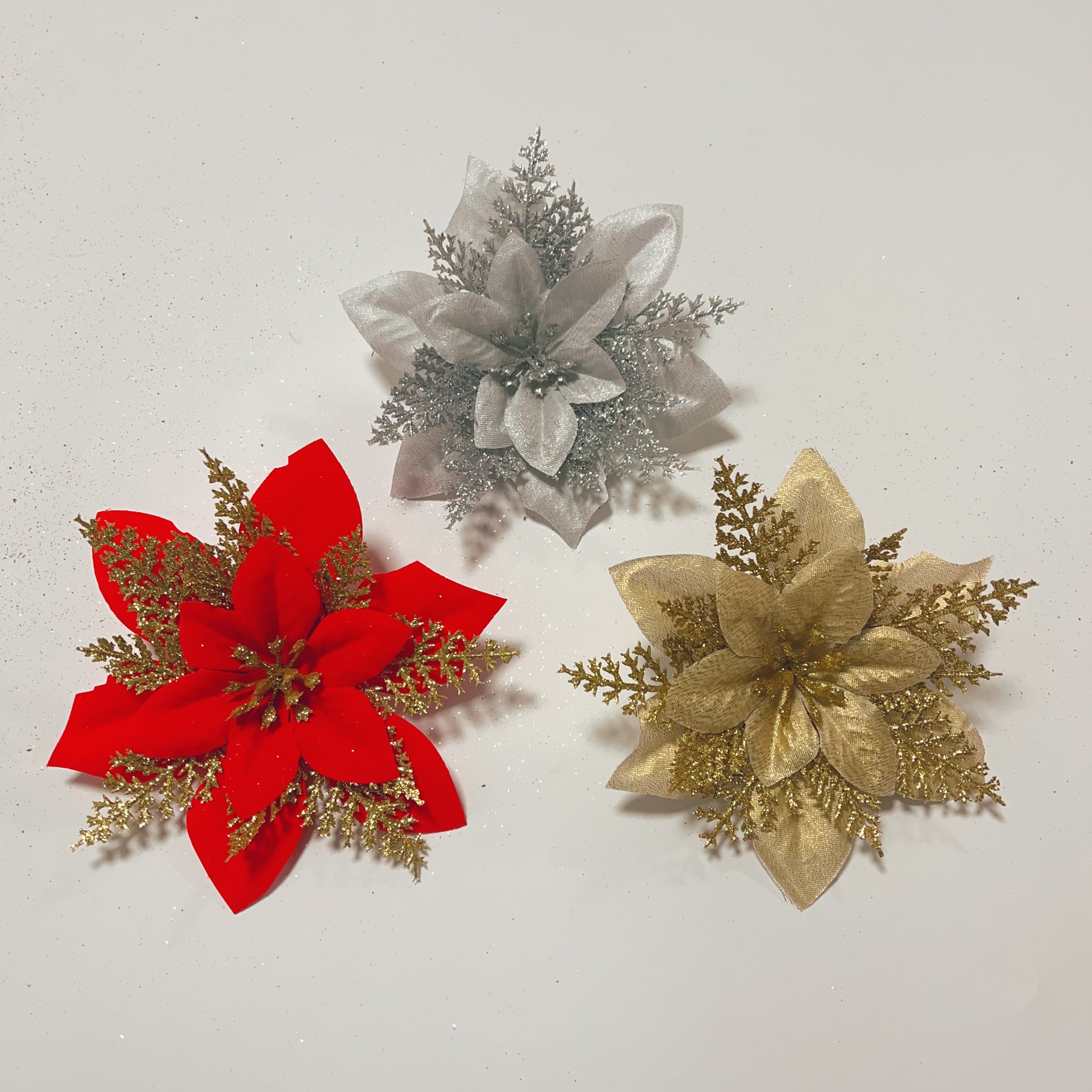 圣诞节用品 圣诞装饰品 5头圣诞花15cm详情图1