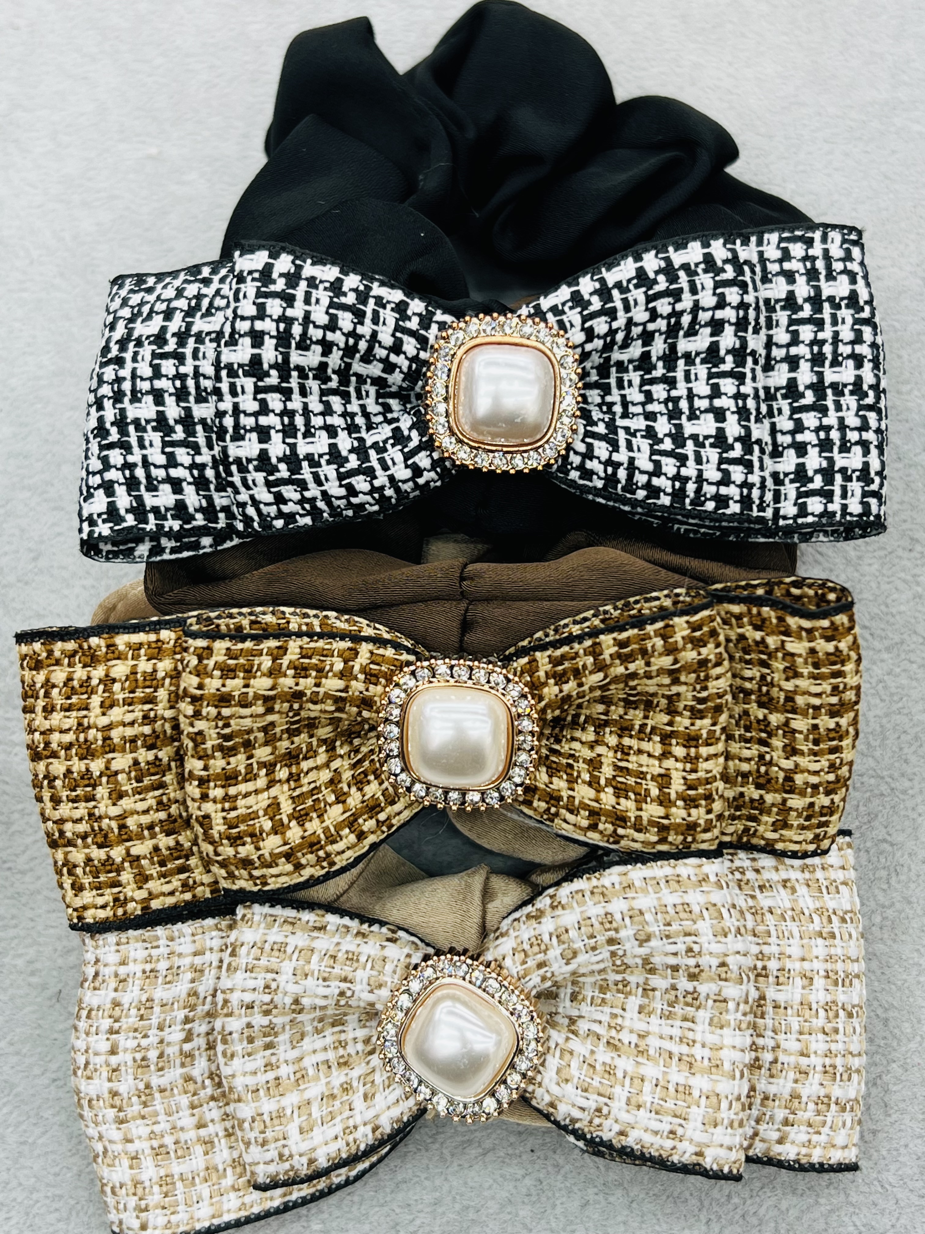 小香风蝴蝶结发圈大肠圈后脑勺发简约气质 温柔蝴蝶结发圈小香风复古仿珍珠头绳扎马尾小肠圈发绳头饰女