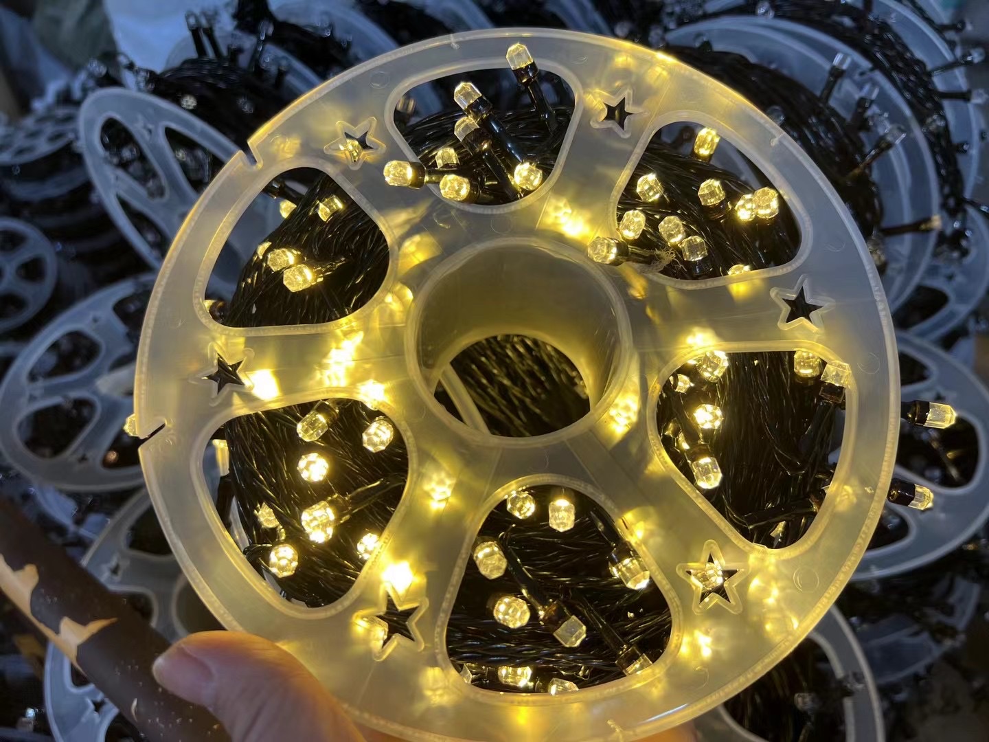 Hexagonal warm light led string, 220v round plug, 50-meter 240 lights, starry sky, Christmas and Spring Festival decorative atmosphere light strip, warm light