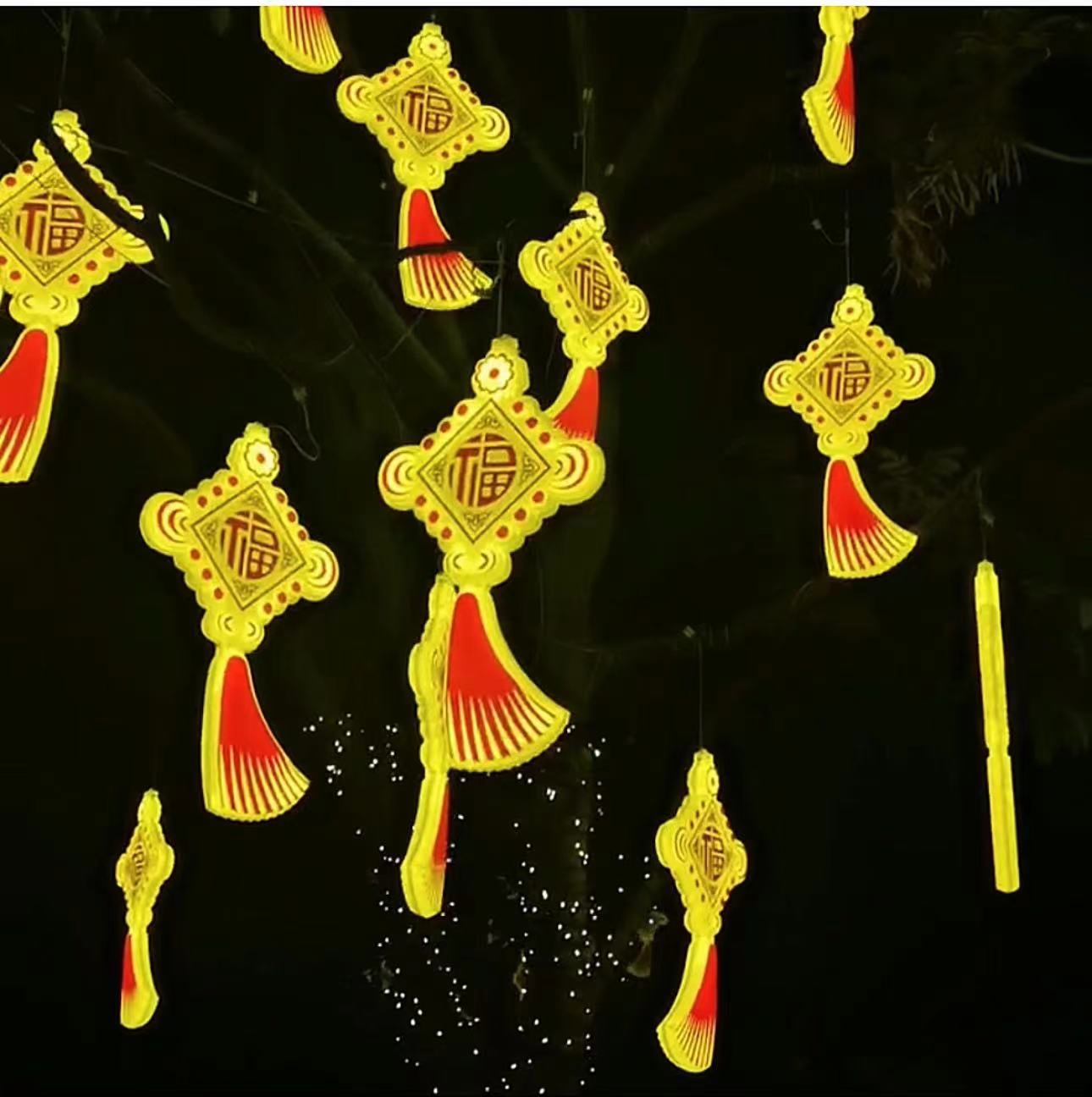 Outdoor hanging Chinese knot lamp, 60cm waterproof hanging tree lamp, street lighting warm light project, atmosphere lamp, town tourist attractions, scenic spots, landscape photography, Spring Festival and National Day theme party event lighting, Chinese Festival Item Picture