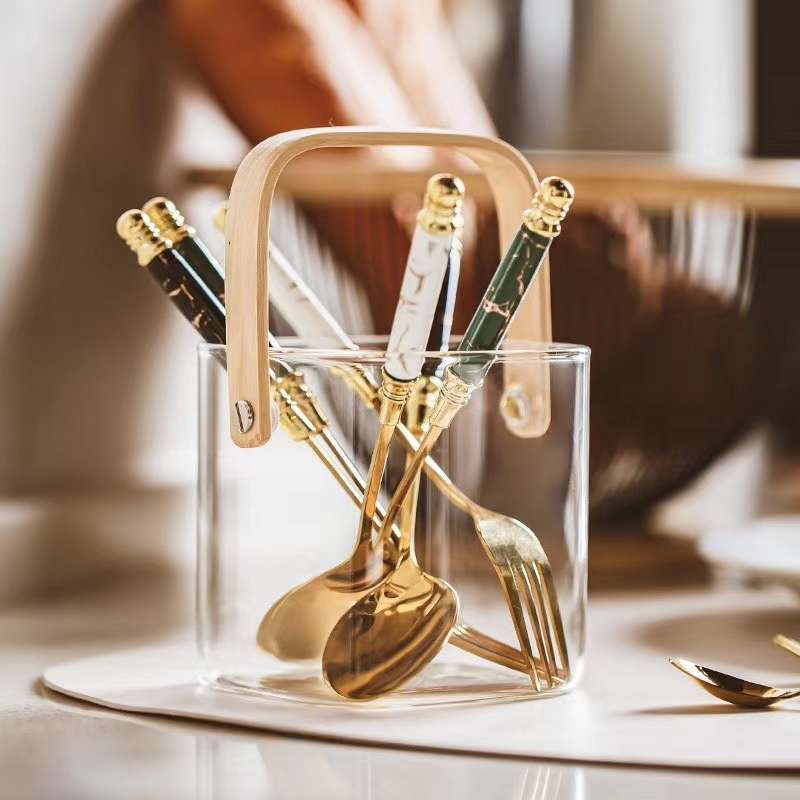 Round hand-held glass storage jar, knife and fork storage jar details Picture