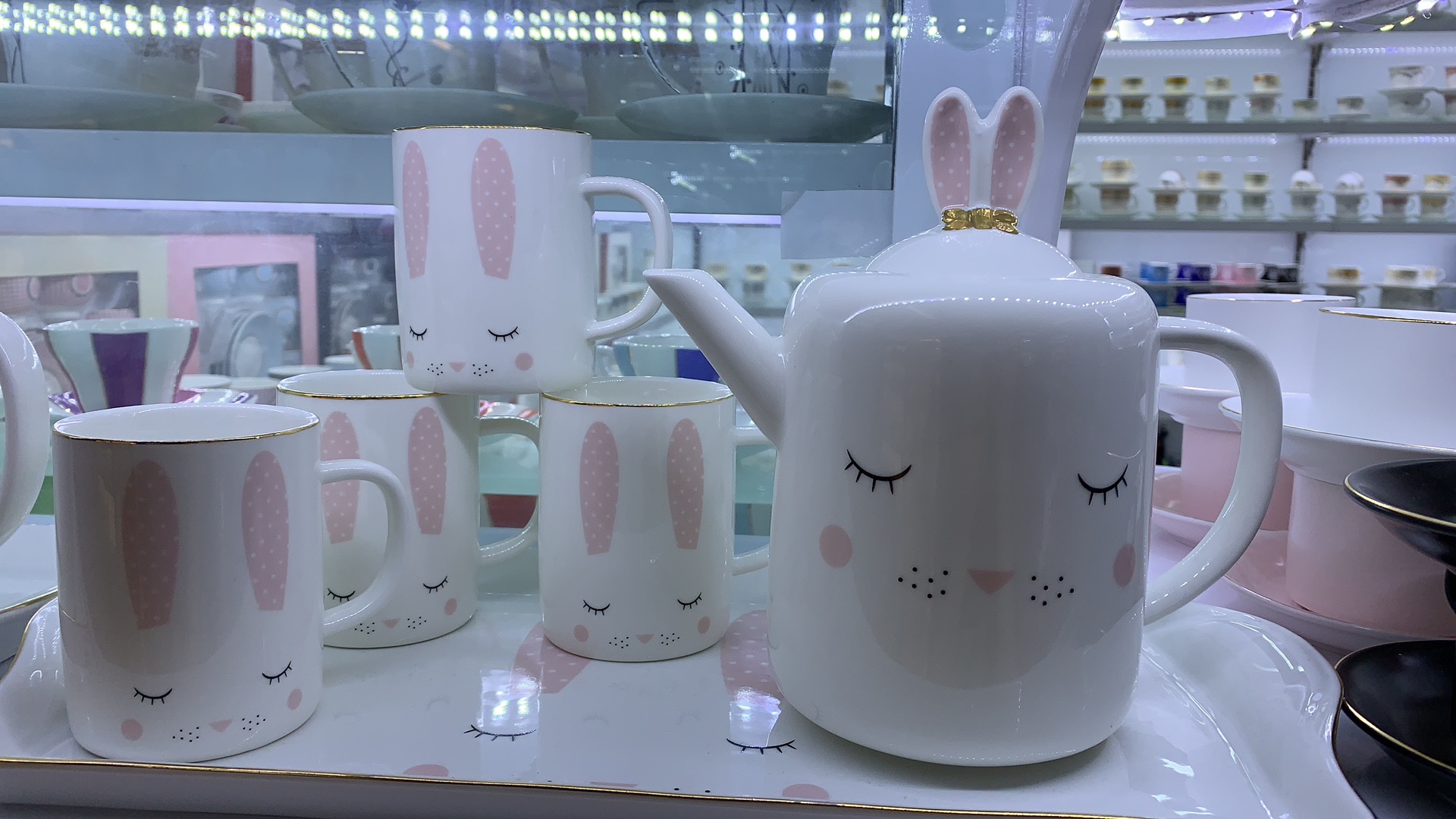 陶瓷咖啡杯碟水具套装6杯6碟一水壶缤纷壶套装马克杯马克杯伴手礼套装7845-1细节图