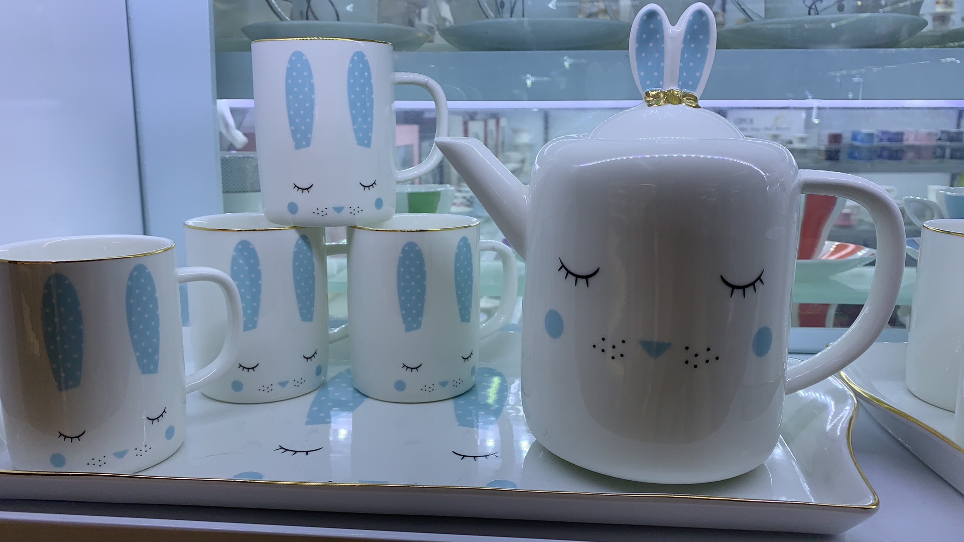 陶瓷咖啡杯碟水具套装6杯6碟一水壶缤纷壶套装马克杯马克杯伴手礼套装7845-1产品图