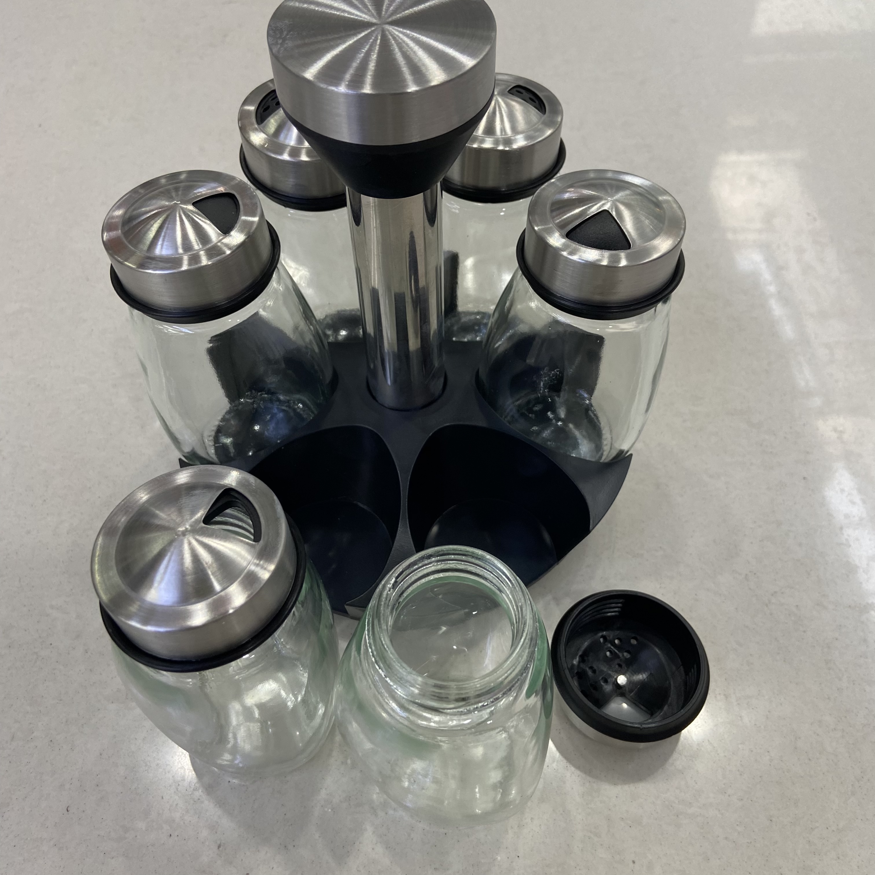 调料罐家用厨房旋转调味瓶罐调料盒盐罐烧烤工具用品不锈钢撒料瓶白底实物图