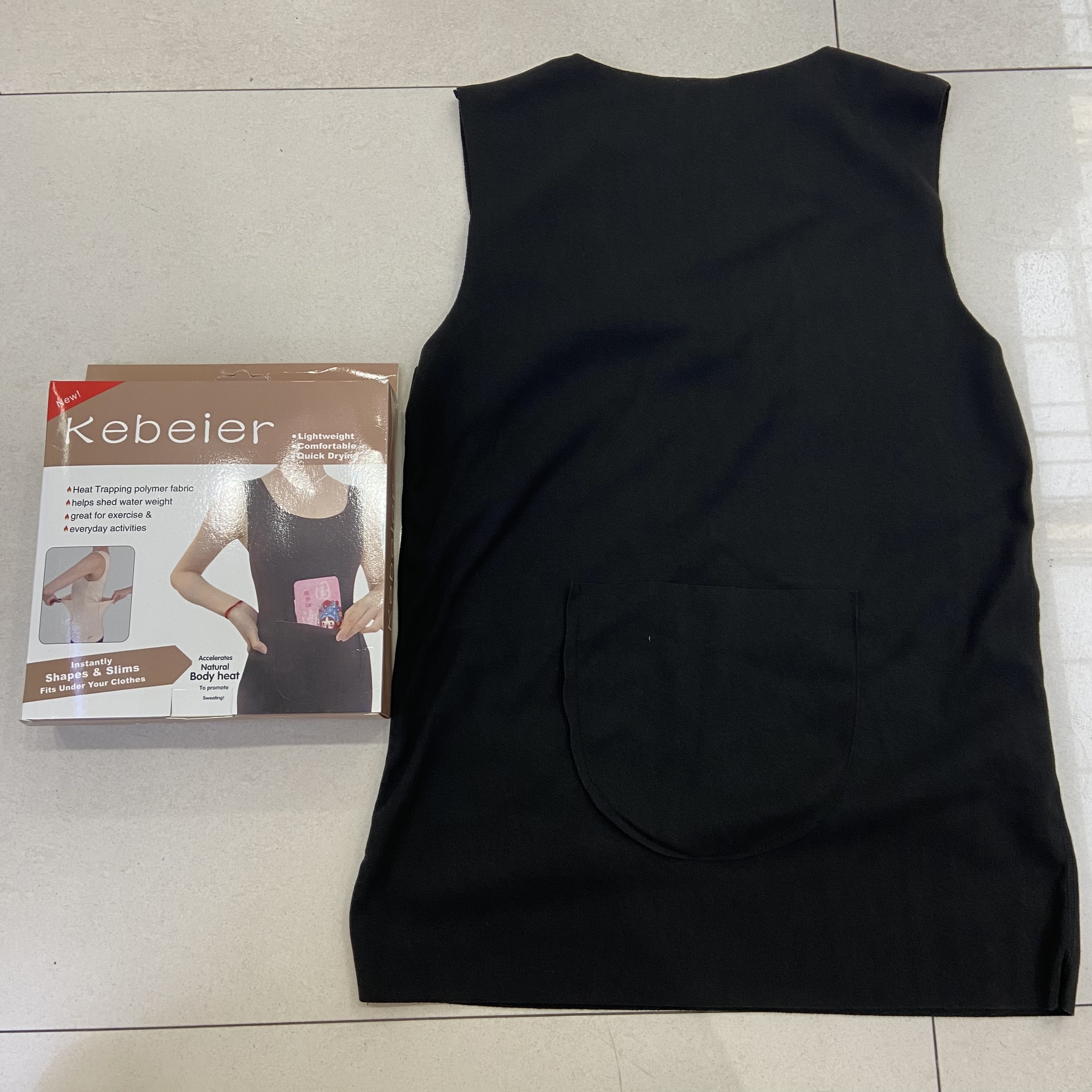 Pocket thermal vest, women's fleece front and back double pockets, form-fitting base layer top detail image 2