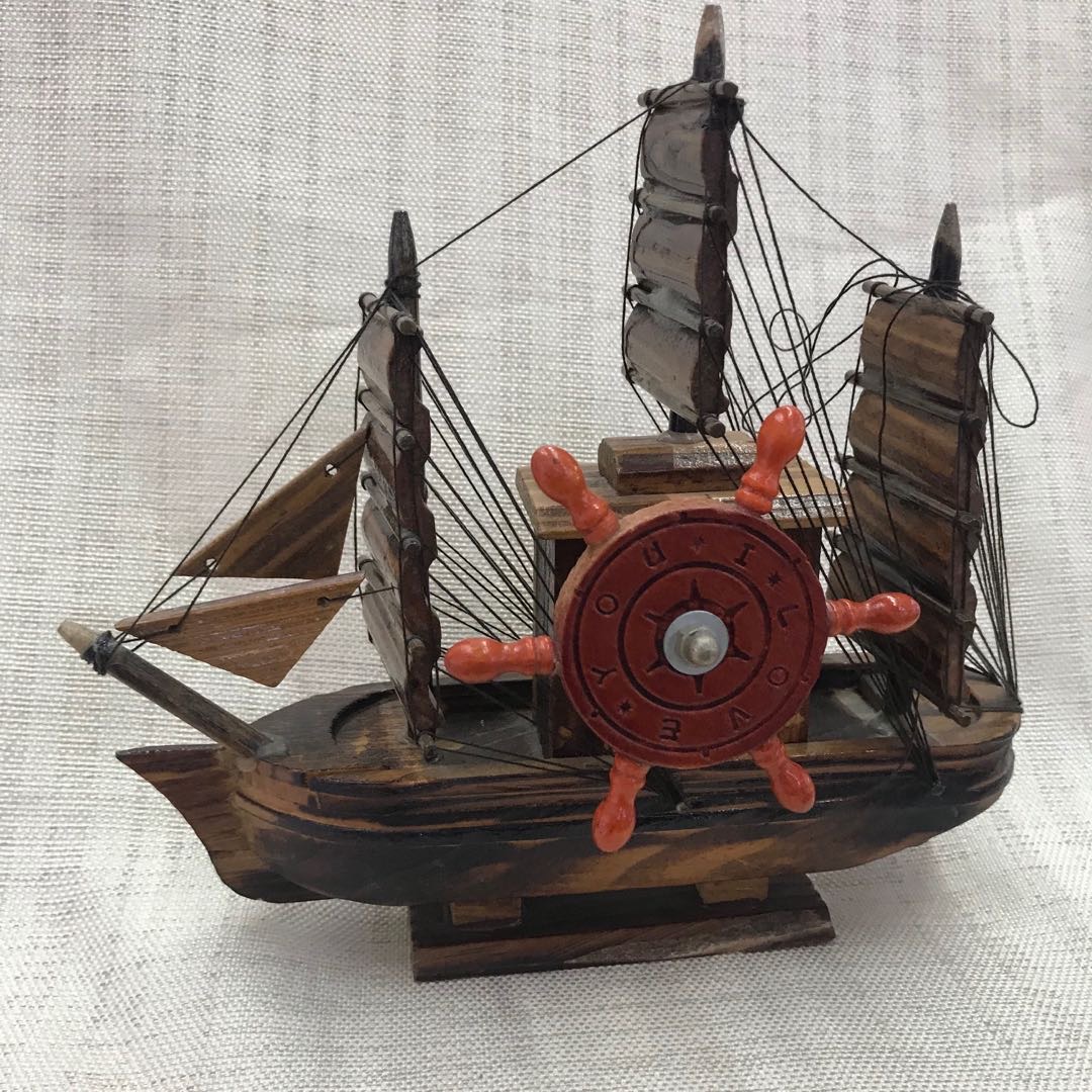 Pirate Ship Solid Wood Sailboat Mediterranean Style Decorations Creative Crafts Boat Model Wooden Boat Item Picture