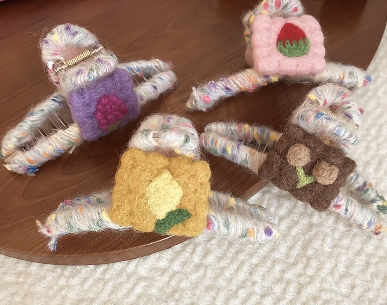 Cute Yarn Cartoon Strawberry Lemon Cherry Grape Grab Felt Accessory undefined