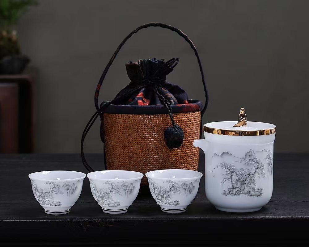 Red pine craft gift, high-end tea set, travel tea set, portable tea set, integrated design, exquisite and practical, pleasing to the eye tea set detail image 6