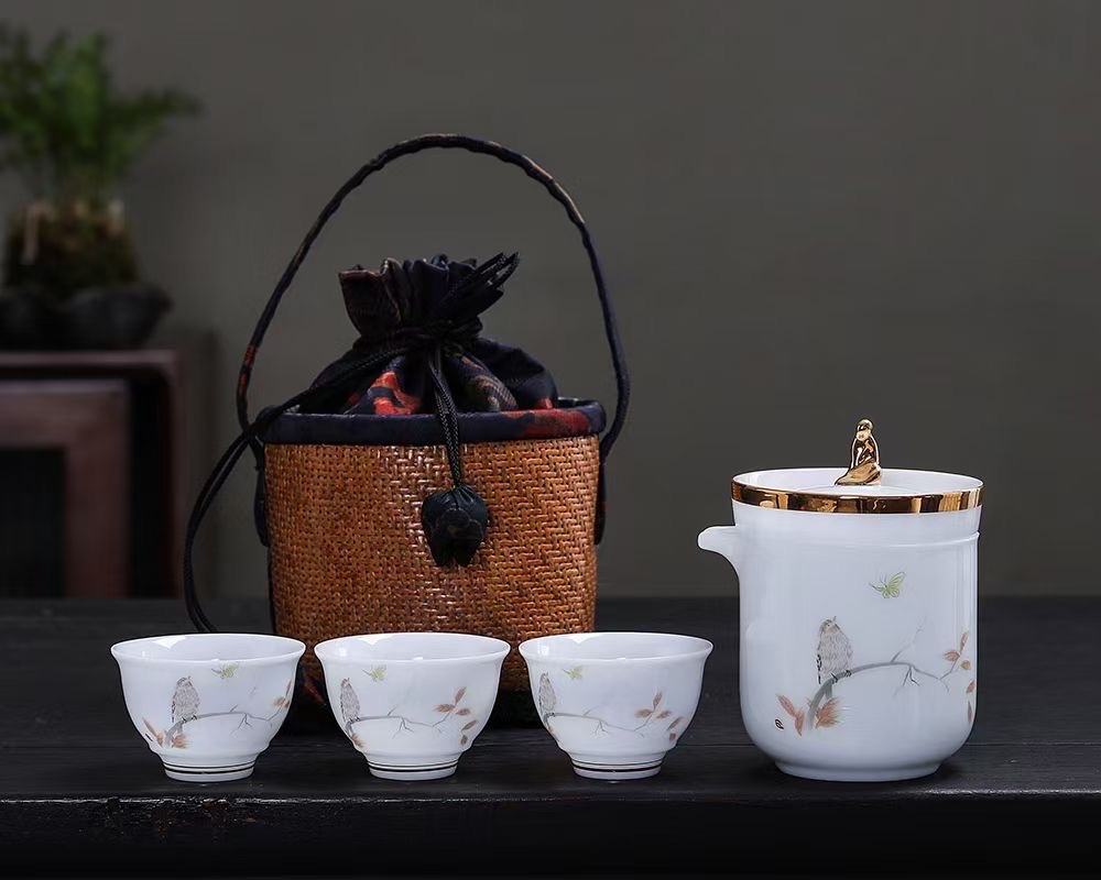 Red pine craft gift, high-end tea set, travel tea set, portable tea set, integrated design, exquisite and practical, pleasing to the eye tea set Item Picture