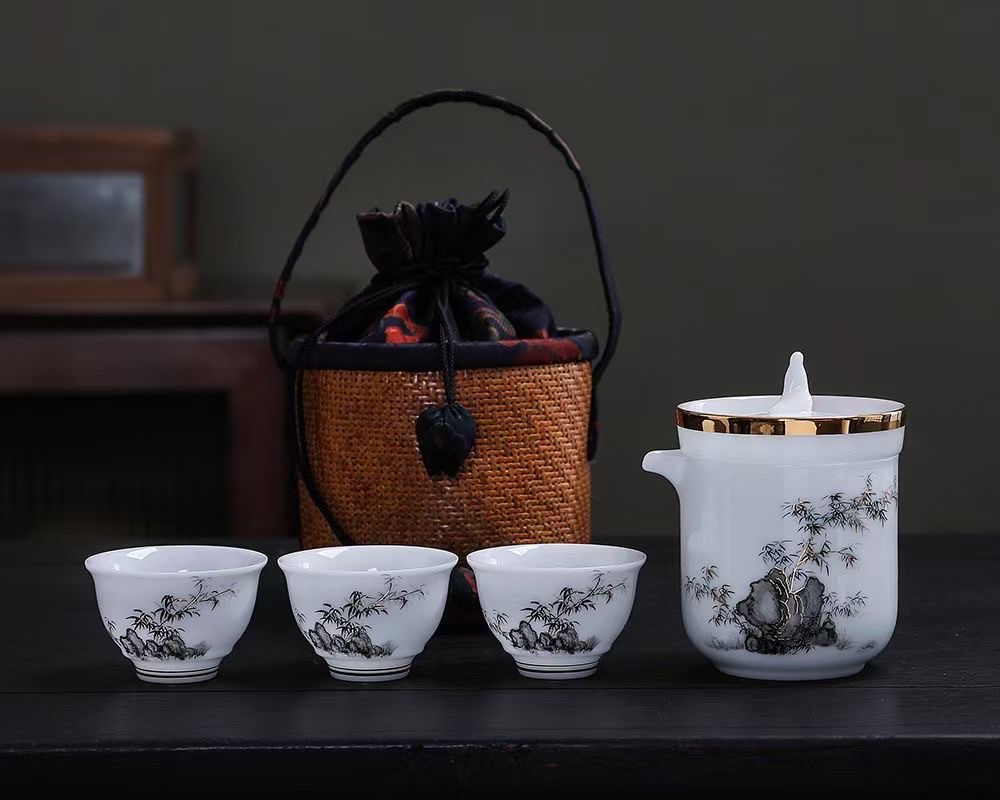 Red pine craft gift, high-end tea set, travel tea set, portable tea set, integrated design, exquisite and practical, pleasing to the eye tea set Specification image