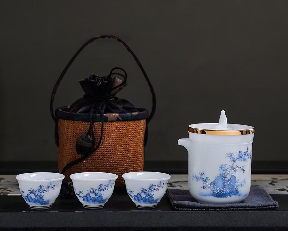 Red pine craft gift, high-end tea set, travel tea set, portable tea set, integrated design, exquisite and practical, pleasing to the eye tea set details Picture