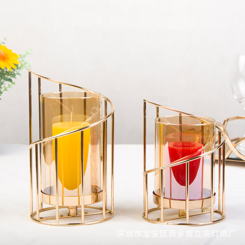 Nordic Wind Electroplated Golden Candlestick Holiday Party Atmosphere Decoration Candlestick Foreign Trade Cross-Border Preferred Manufacturers In Stock details Picture