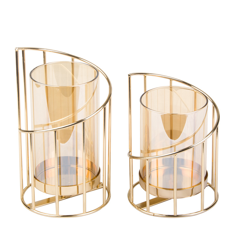 Nordic Wind Electroplated Golden Candlestick Holiday Party Atmosphere Decoration Candlestick Foreign Trade Cross-Border Preferred Manufacturers In Stock Item Picture