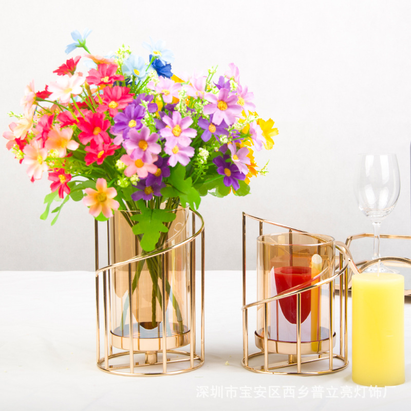 Nordic Wind Electroplated Golden Candlestick Holiday Party Atmosphere Decoration Candlestick Foreign Trade Cross-Border Preferred Manufacturers In Stock