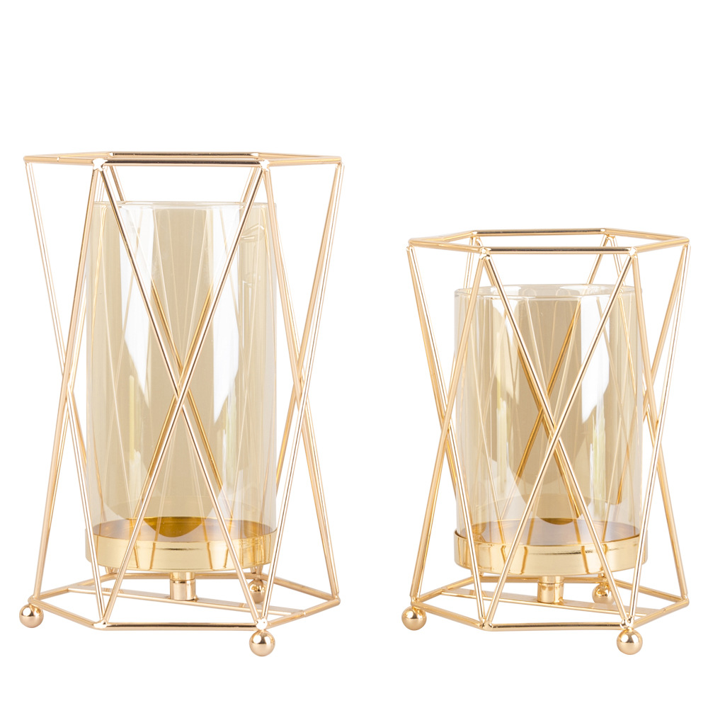 Nordic Candlestick Creative Electroplating Golden Flower Stand Wedding Geometric Iron Ornaments Simulation Flower Stand Manufacturers In Stock Item Picture