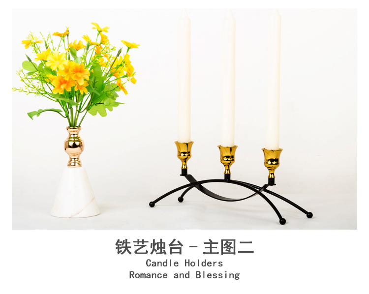 INS北欧复古1头3头风铃烛台摆件电镀蜡烛台外贸跨境电商源头厂家详情3