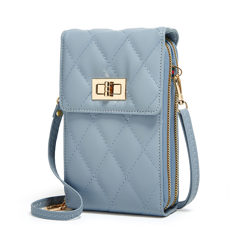 Spring 2024 new mobile phone case, lock wallet, large-capacity card case, Xiaoxiang fashionable embroidered thread checkered crossbody bag details Picture