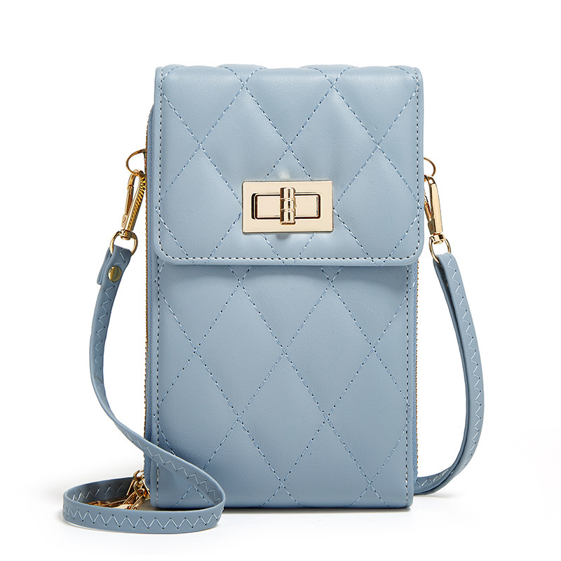 2024春季新款手机包锁扣钱包大容量卡包小香时尚绣线格子斜挎包