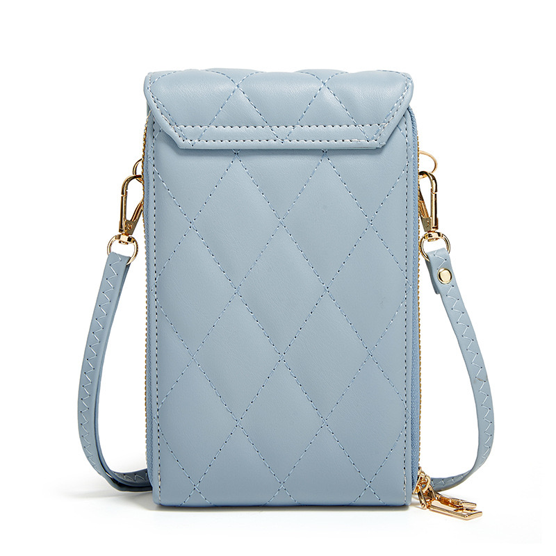 Spring 2024 new mobile phone case, lock wallet, large-capacity card case, Xiaoxiang fashionable embroidered thread checkered crossbody bag Specification image