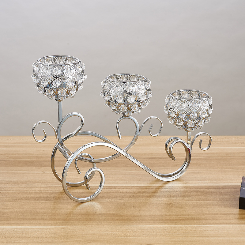 New Hot European Vintage Home Wedding Candlestick Wedding Props Three Head Crystal Candle Table Decoration Pieces details Picture