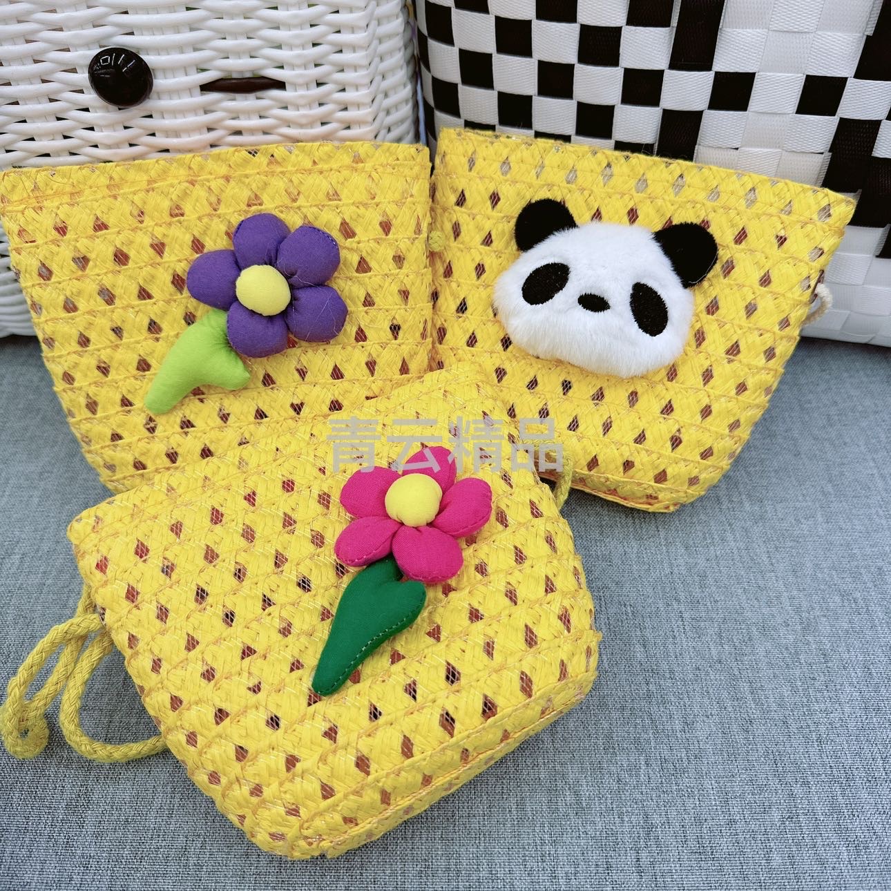 Summer new straw woven bags, children's bags, hand-woven shell bags, mini crossbody small bags, women's bags, coin purses, key bags, children's coin purses detail image 4