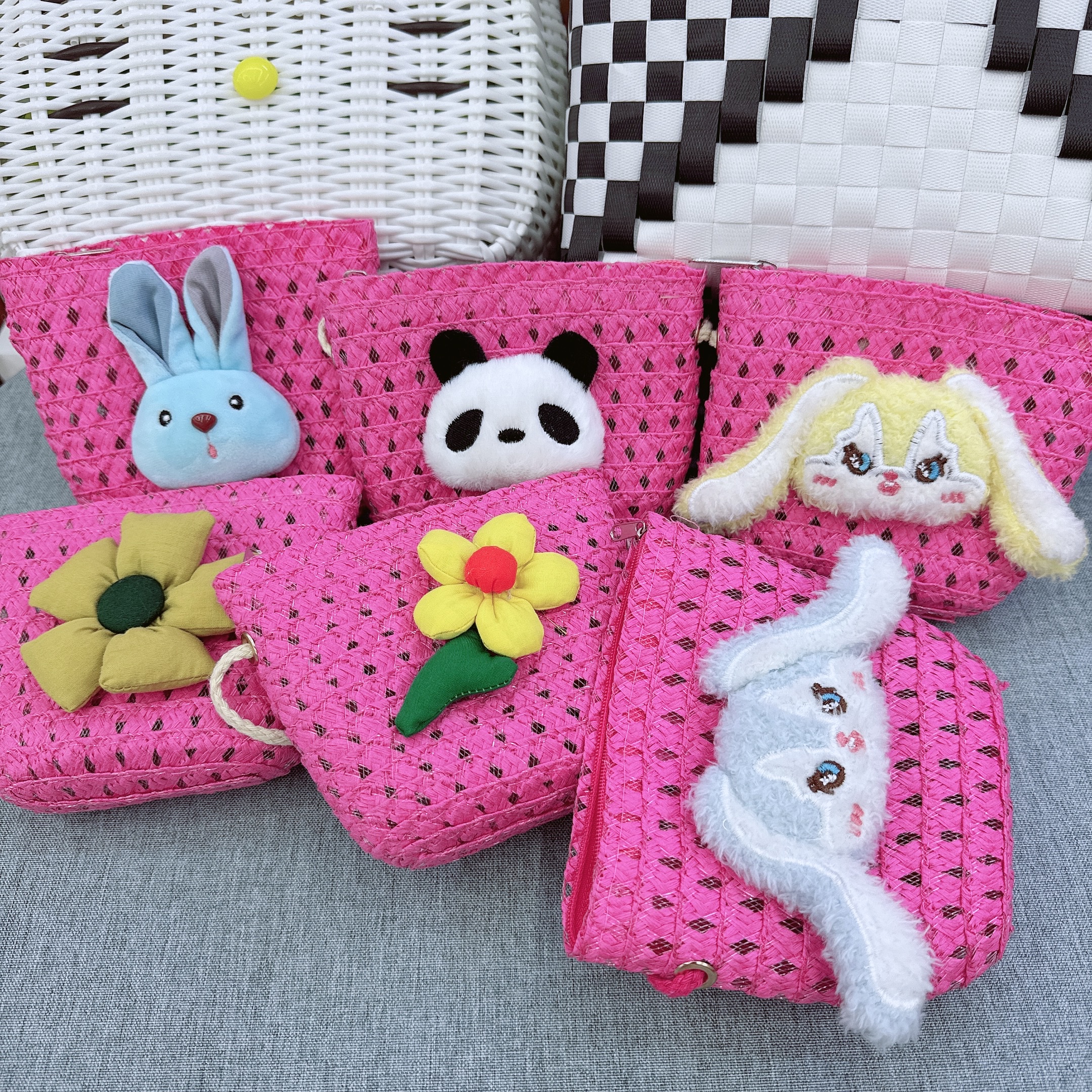 Summer new straw woven bags, children's bags, hand-woven shell bags, mini crossbody small bags, women's bags, coin purses, key bags, children's coin purses detail image 6