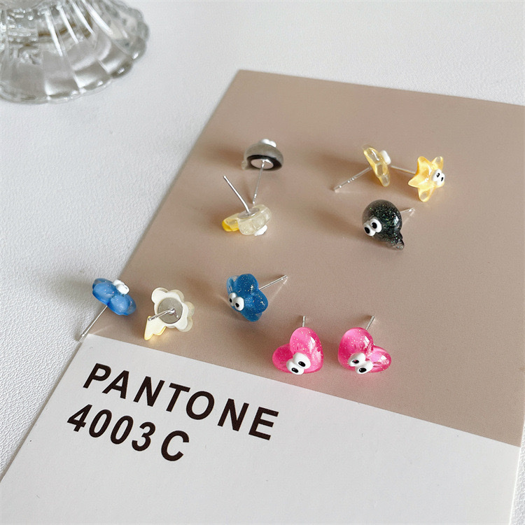 Korean ins jelly translucent earrings for women, mini and cute earrings details Picture