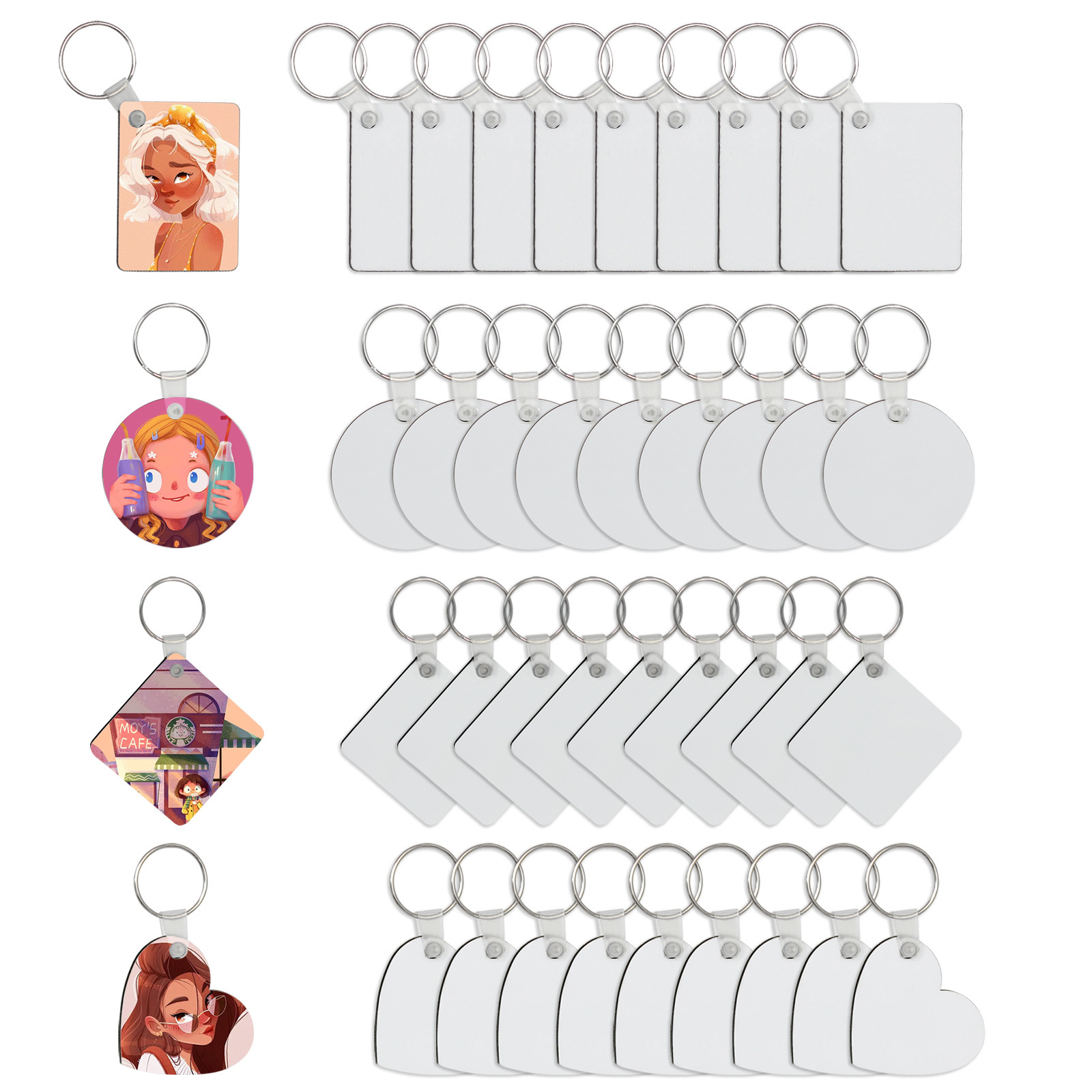 Heat transfer blank wooden keychains, MDF keychains that can print photos, keychains, wooden fridge magnets, acrylic full figure