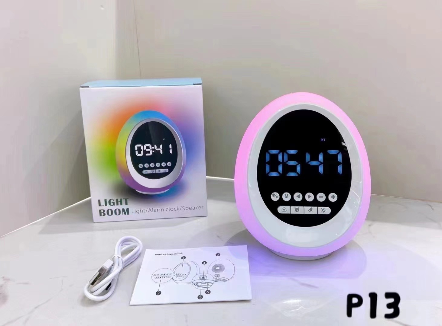 New cross-border digital display ambient light, Bluetooth speaker, multi-functional clock, alarm clock, colorful audio system, bestseller with clock P13 detail image 7